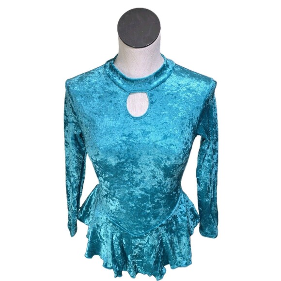 Gilda Marx VTG High Neck Keyhole Skirt Velvet Skate Leotard Dress Y/J Adult XS - Picture 14 of 16